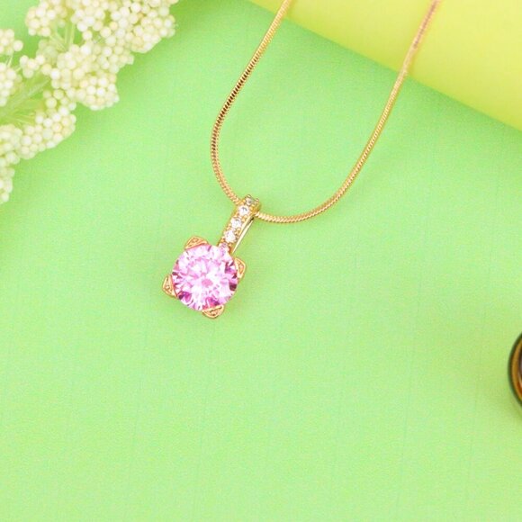 "Elegant Pink Round Pendant with Gold Plated Sparkling Bail Detail, XPPT1720 - Picture 12 of 13